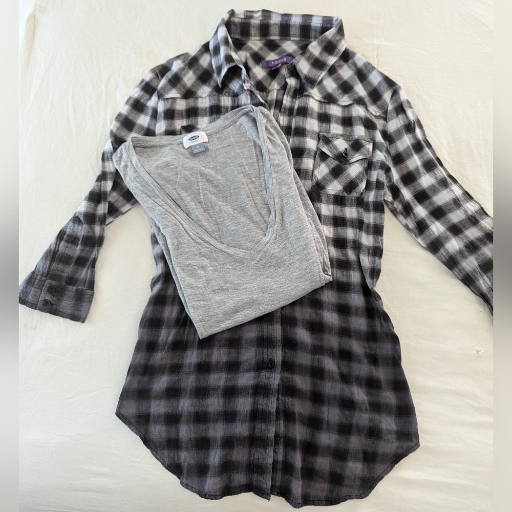 Plaid Button Down Shirt - Black and Gray